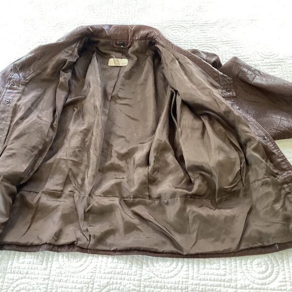 Vintage Brown Leather Jacket With Buckle Cuffs & Zipper Closure 80s - Picture 12 of 16